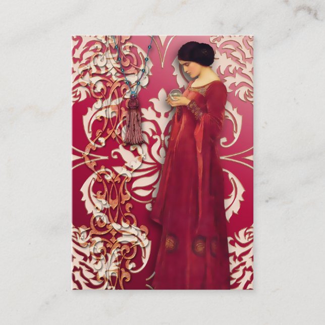 Diamond Damask, FASCINATION in Red & Pink Business Card (Front)