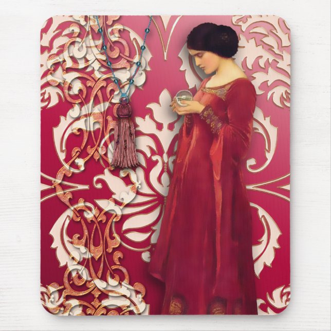 Diamond Damask, FASCINATION in Red & Pink Mouse Pad (Front)