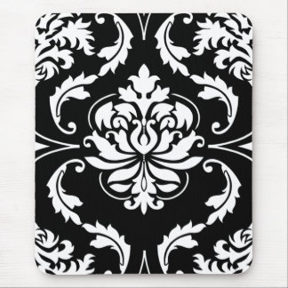 Diamond Damask in White on Black Mouse Pad