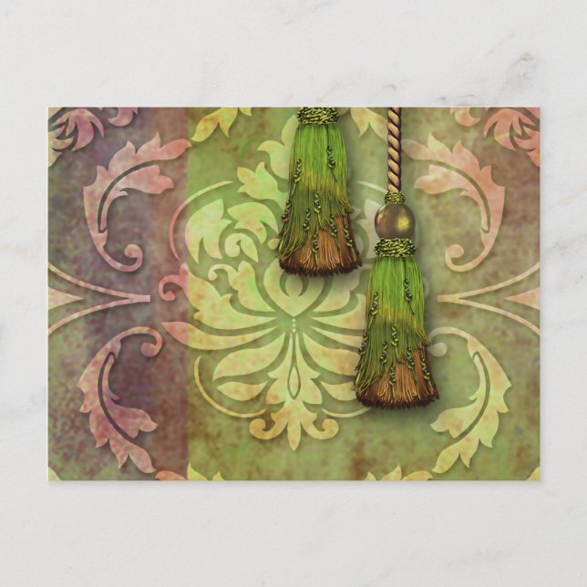 Diamond Damask, MOROCCO in Red and Chartreuse Postcard (Front)