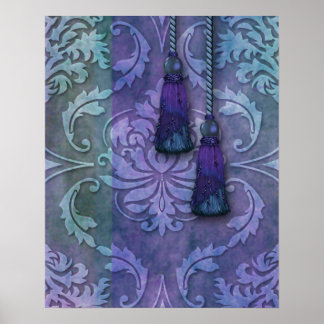 Diamond Damask, MOROCCO in Teal and Purple Poster