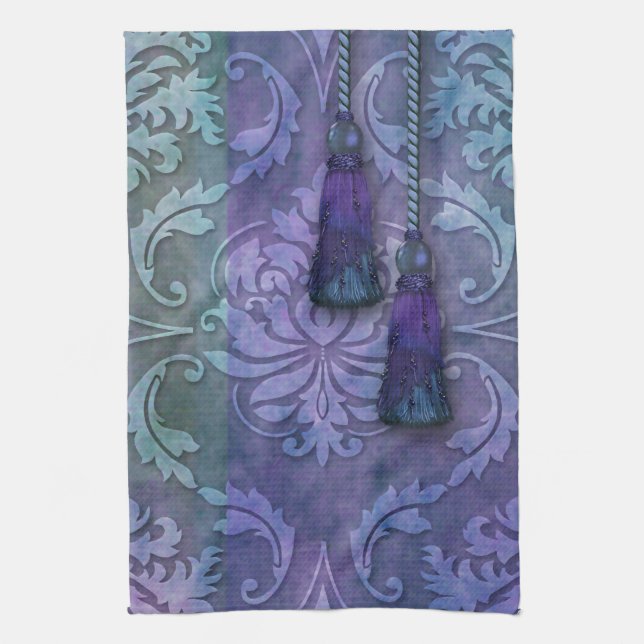 Diamond Damask, MOROCCO in Teal and Purple Towel (Vertical)