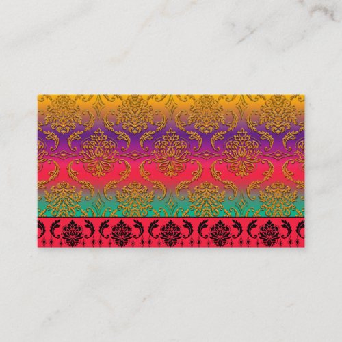 Diamond Damask, NEON RAINBOW in Goldenrod &amp; Purple Business Card Templates