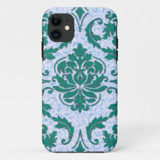 Diamond Damask, Nouveau Print in Teal and Blue iPhone 11 Case