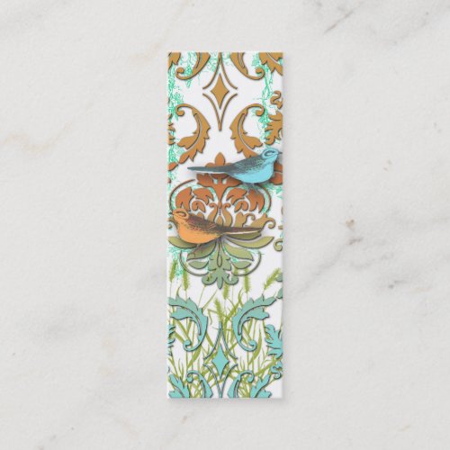 Diamond Damask, SPRING BIRDS in Orange &amp; Aqua Business Card Template