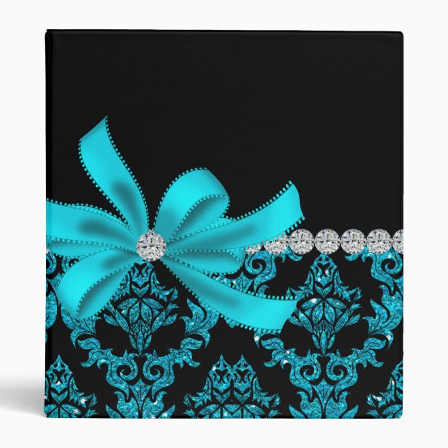 Diamond Damask (Teal Glitter) 3 Ring Binder (Front)