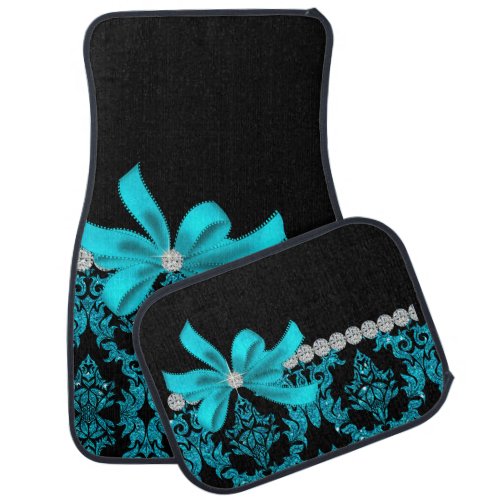 Diamond Damask Teal Glitter Car Floor Mat