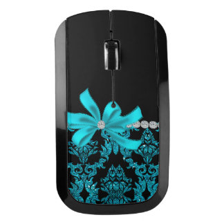Diamond Damask (Teal Glitter) Wireless Mouse
