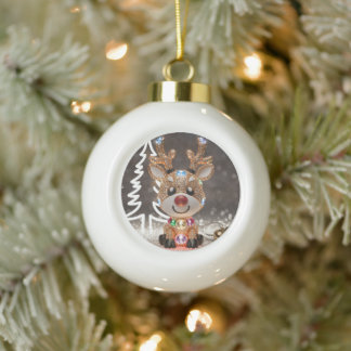 Diamond Dazzling Rudolf: A 3D Christmas Gem Ceramic Ball Christmas Ornament