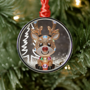 Diamond Dazzling Rudolf: A 3D Christmas Gem Metal Ornament