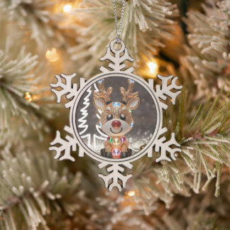 Diamond Dazzling Rudolf: A 3D Christmas Gem Snowflake Pewter Christmas Ornament