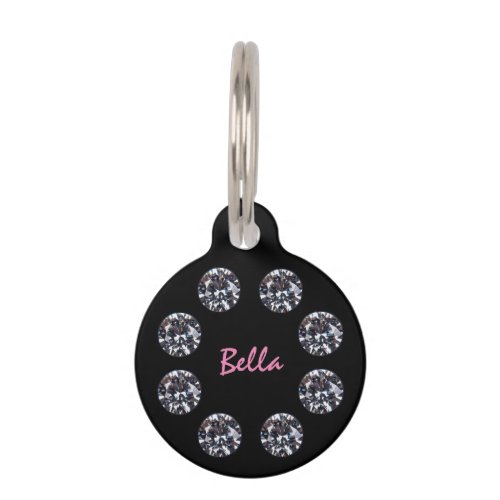 Diamond Decorated Black and Pink Pet ID Tag