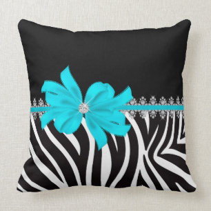 Diamond Delilah Zebra (Teal) Throw Pillow