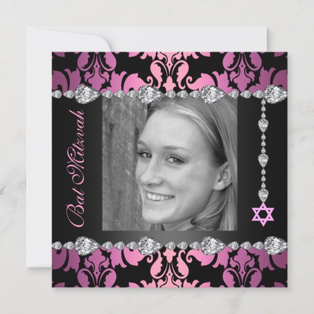 Diamond Design Photo Bat Mitzvah Birthday invite (Front)