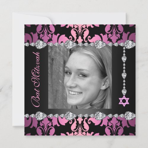 Diamond Design Photo Bat Mitzvah Birthday invite