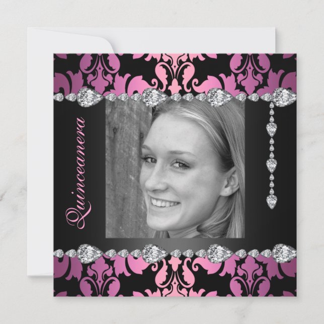 Diamond Design Photo Quinceanera Birthday invite (Front)