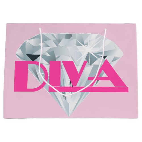 Diamond Diva Pink Gem Girly Text Typography     Large Gift Bag