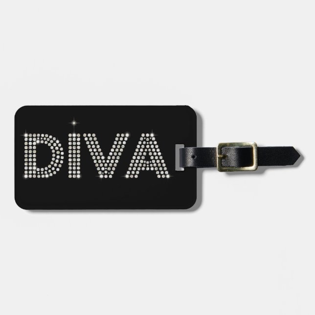 Diamond Diva Sparkling Black Luggage Tag (Front Horizontal)