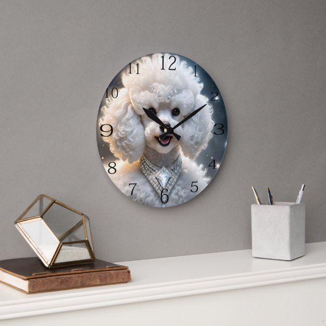 "Diamond Diva: The Glamorous Poodle in Sparkle" Large Clock (Office)