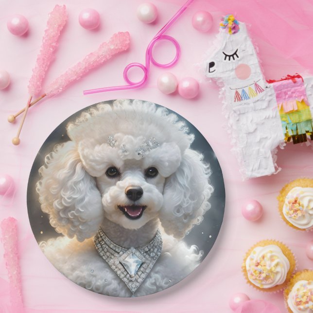 "Diamond Diva: The Glamorous Poodle in Sparkle" Paper Plates