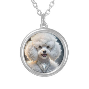 "Diamond Diva: The Glamorous Poodle in Sparkle" Silver Plated Necklace