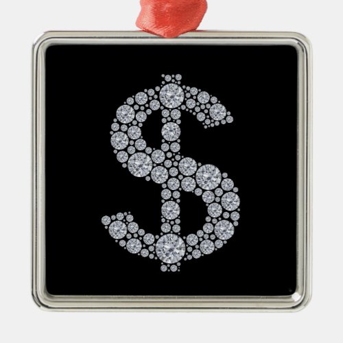Diamond Dollar Sign Bling Metal Ornament