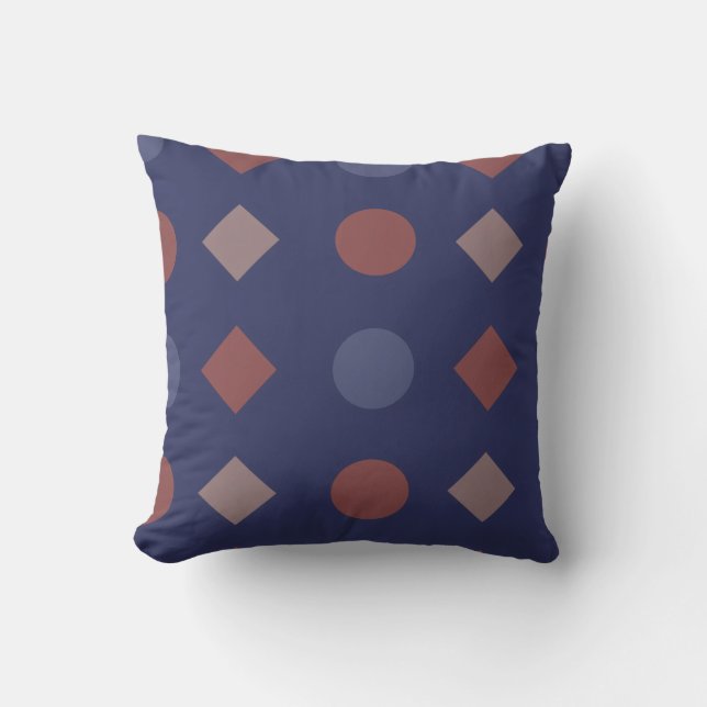 Diamond-Dot Geometric Pattern – Navy, Brick Throw Pillow (Front)
