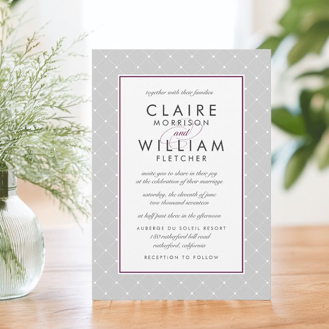 Diamond Dot Wedding Invitation | Plum and Gray (Creator Uploaded)