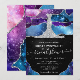 Diamond Dress and Galaxy Agate Bridal Shower Invitation
