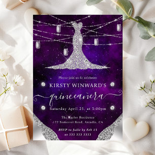 Diamond Dress and Mason Jars Glam Quinceanera Invitation