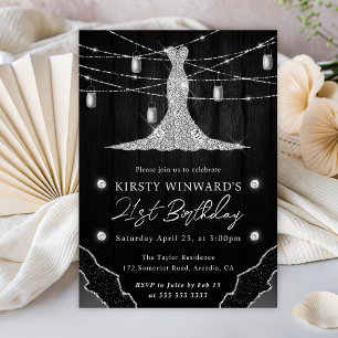 Diamond Dress and Mason Jars Rustic 21st Birthday Invitation
