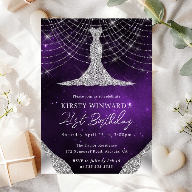 Diamond Dress & Bokeh String Lights 21st birthday Invitation (Creator Uploaded)