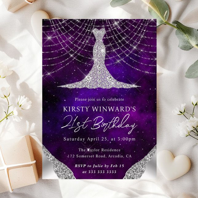 Diamond Dress & Bokeh String Lights 21st birthday Invitation (Creator Uploaded)