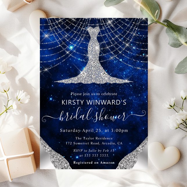 Diamond Dress & Bokeh String Lights Bridal Shower Invitation (Creator Uploaded)