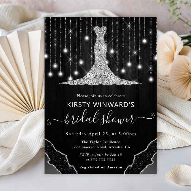 Diamond Dress & Bokeh String Lights Bridal Shower Invitation (Creator Uploaded)