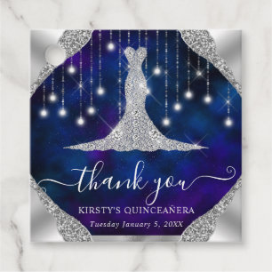 Diamond Dress & Bokeh String Lights Quinceanera Favor Tags