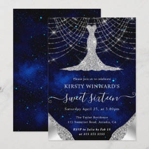 Diamond Dress & Bokeh String Lights Sweet 16 Invitation