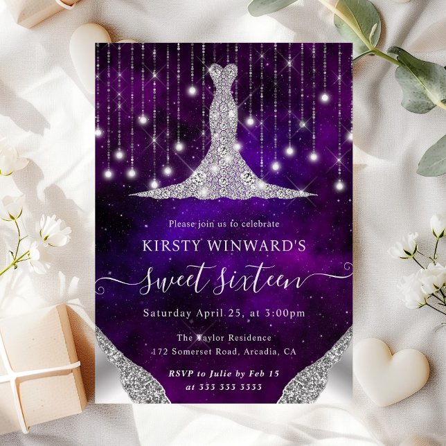 Diamond Dress & Bokeh String Lights Sweet 16 Invitation (Creator Uploaded)