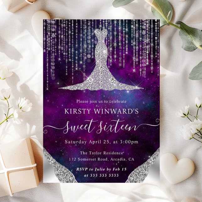 Diamond Dress & Bokeh String Lights Sweet 16 Invitation (Creator Uploaded)