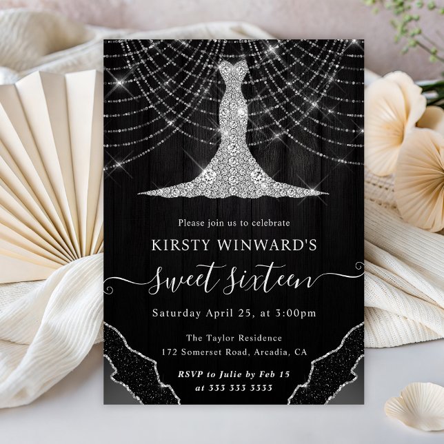 Diamond Dress & Bokeh String Lights Sweet 16 Invitation (Creator Uploaded)