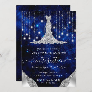 Diamond Dress & Bokeh String Lights Sweet 16 Invitation