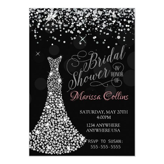 Diamond dress Bridal shower invitation, rhinestone Invitation