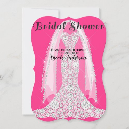 Diamond Dress Hot Pink Black Glam Bridal Shower Invitation