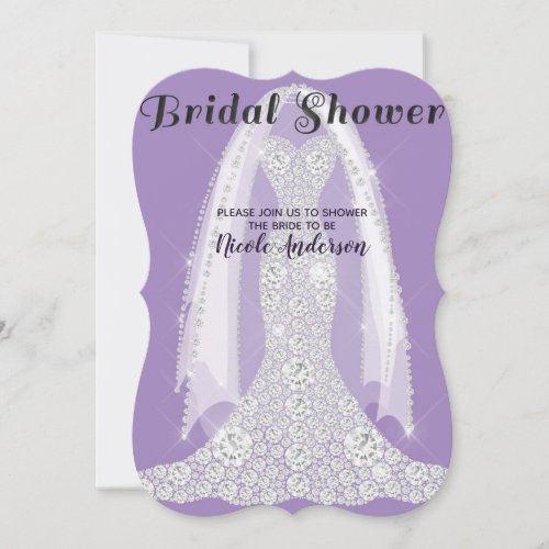 Diamond Dress Purple Lilac Glam Bridal Shower Invitation