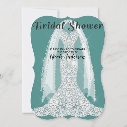 Diamond Dress Teal Turquoise Glam Bridal Shower Invitation