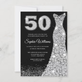 Diamond Dress Womans 50th Birthday Party Black Invitation (Front)
