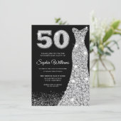 Diamond Dress Womans 50th Birthday Party Black Invitation (Standing Front)