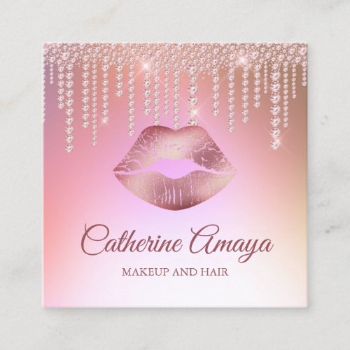 Diamond Drips Rose Gold Makeup Hair Appointment Square Business Card