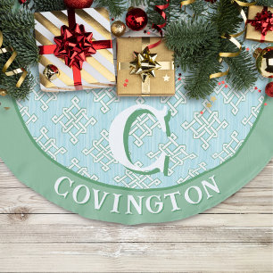 Diamond Endless Knot in Green + Aqua Personalized Faux Linen Tree Skirt