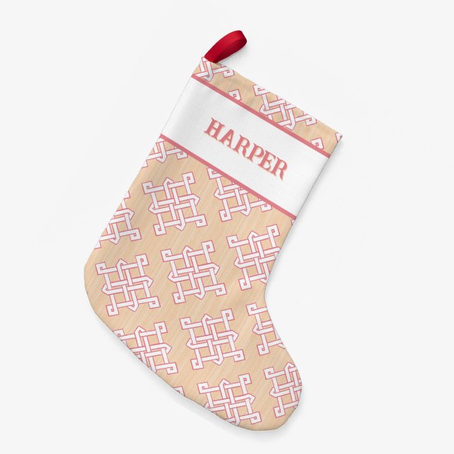 Diamond Endless Knot in Pink + Orange Personalized Small Christmas Stocking (Front (Hanging))